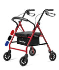 Andador para ancianos, andador Lambda Rojo, cuatro ruedas, asiento y respaldo acolchado