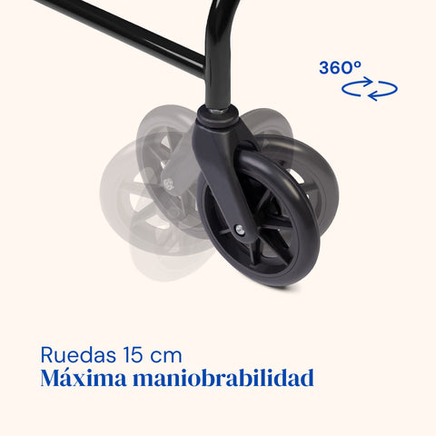 Andarilho Lambda | Quatro rodas, assento e encosto, andarilho para idosos (Azul)