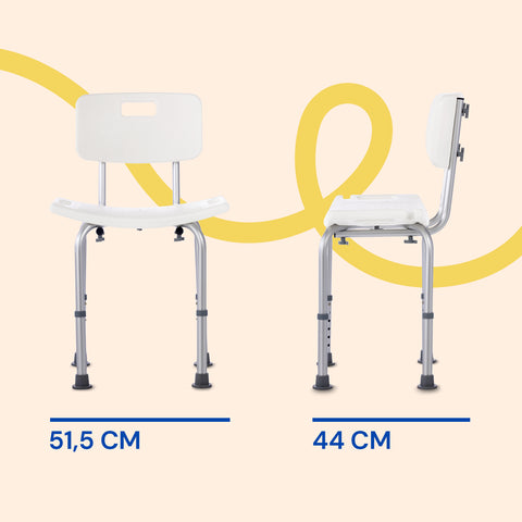 Cadeira de duche com encosto e regulável em altura