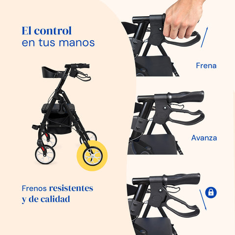 Andador Sigma | Rollator, plegable, 4 ruedas (Negro)