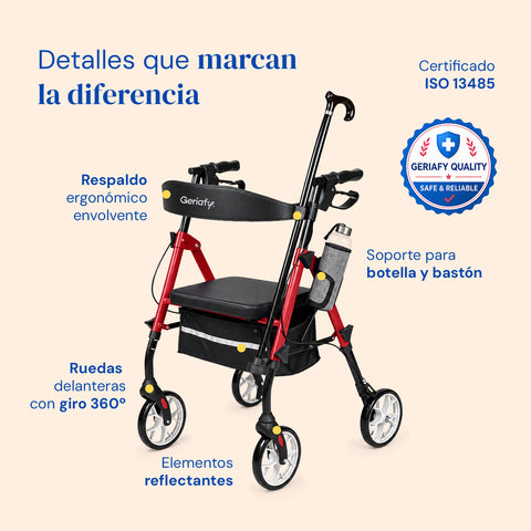 Andador Sigma | Rollator, plegable, 4 ruedas (Rojo)
