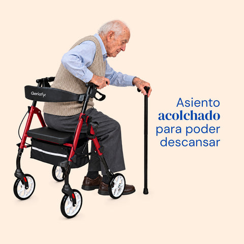 Andador Sigma | Rollator, plegable, 4 ruedas (Rojo)