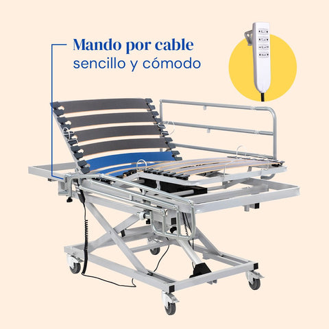 Cama articulada hospitalar com carrinho elevatório e grades - 105x200 cm