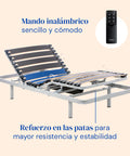 Camas articuladas de matrimonio con mando inalámbrico y refuerzo en las patas para mayor estabilidad y resistencia.