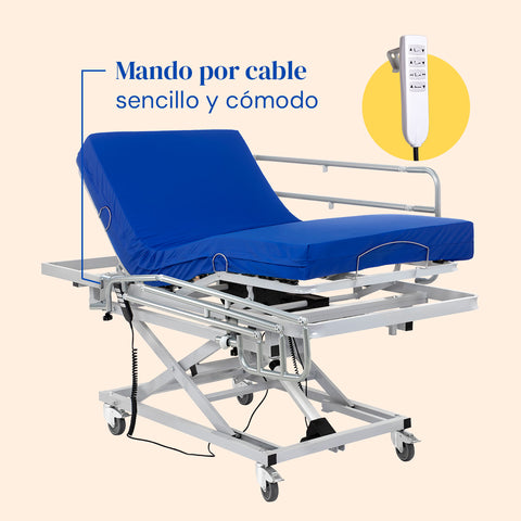 Cama articulada hospitalar com elevador de carro, colchão viscoelástico Professional V3 e grades laterais