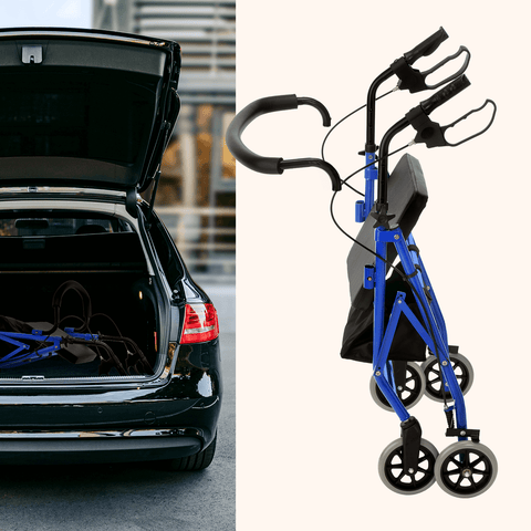 Andador Rollator Dobrável | Assento, Cesto e 4 Rodas