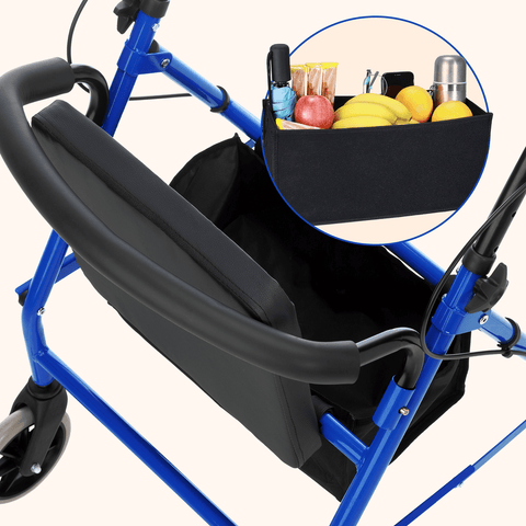 Andador Rollator Dobrável | Assento, Cesto e 4 Rodas