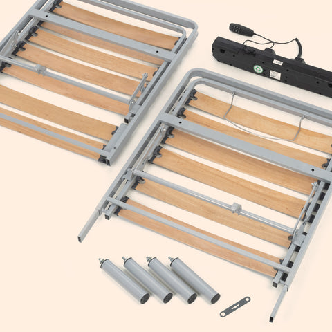 A cama é entregue desmontada num formato compacto, ideal para transporte e com montagem fácil