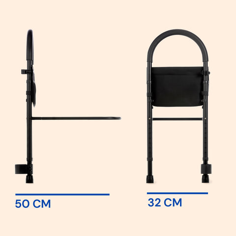 Barreira de cama para adultos | Apoio fixo | Regulável em altura com suporte para bengala